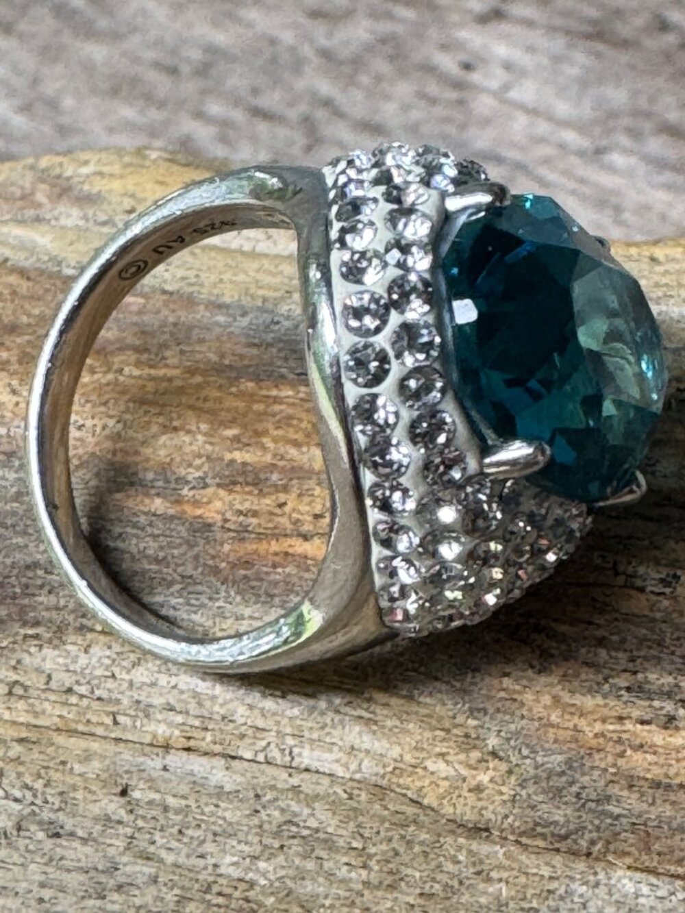 Sterling Silver Teal Blue Glass CZ Halo Statement Ring Women Size 9 10.88g - Picture 4 of 7
